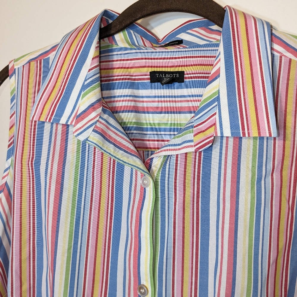 Talbots Womens 14W Multicolor Striped Button Down Shirt Top Blouse Sleeveless - Picture 2 of 11